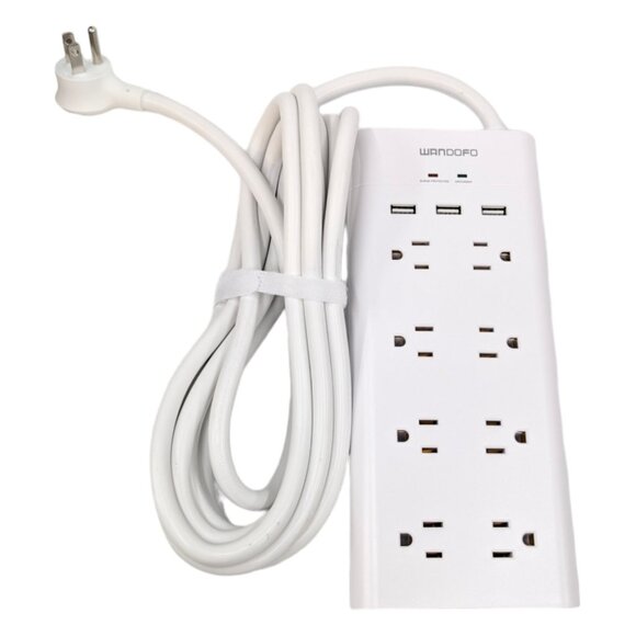 Wandofo Surge Protector Power Strip 8 Outlet 3 USB White 12' Cord Mountable - Picture 6 of 10